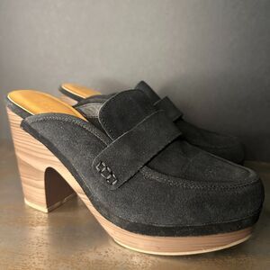 Splendid Wood Heel Clogs 9 Mules Platform 70s Boho Casual Slip On Black Vina